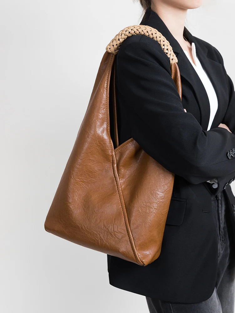 Triangle Hobo Purse Set for Women High Quality Vegant Leather Ladies Shoulder Bag Simple Brand Daily Tote Handbag