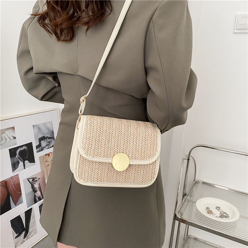 Niche Design Casual Saddle Bag Women's Summer Straw Bag Fashion Half Round Bag Korean Version All-Match Messenger Bag-AURA REGALIA 