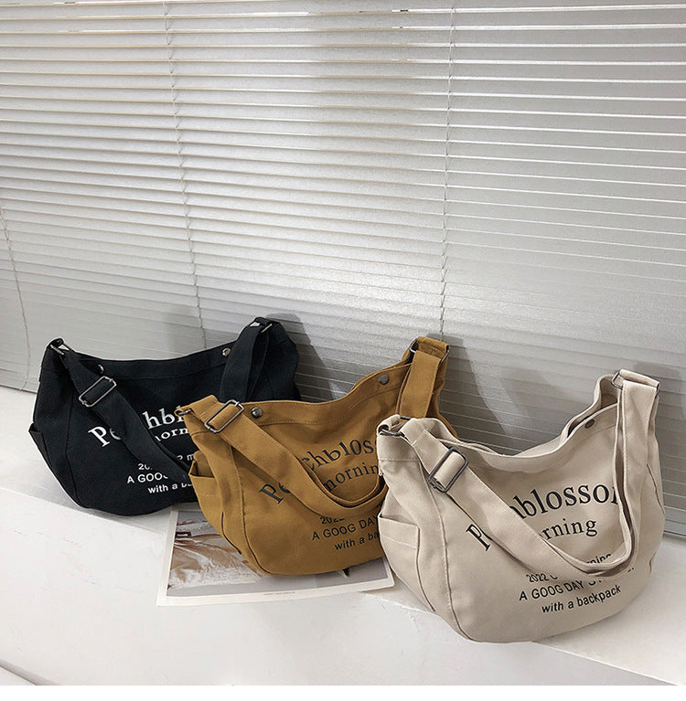 Letter Canvas Bag Female New Trendy Fashion All-Match Tote Bag Student Class Large Capacity Messenger Bag