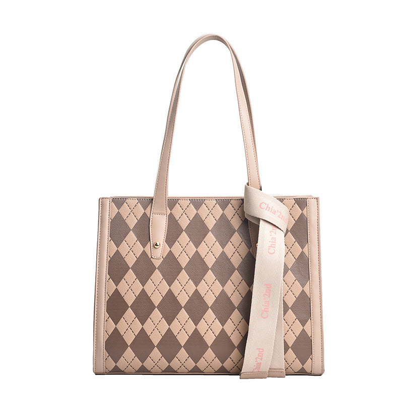 Checkerboard Rhombus Shoulder Bag New Spring Tote Bag Fashion Underarm Large Bag Casual Large Capacity Handbag-AURA REGALIA 