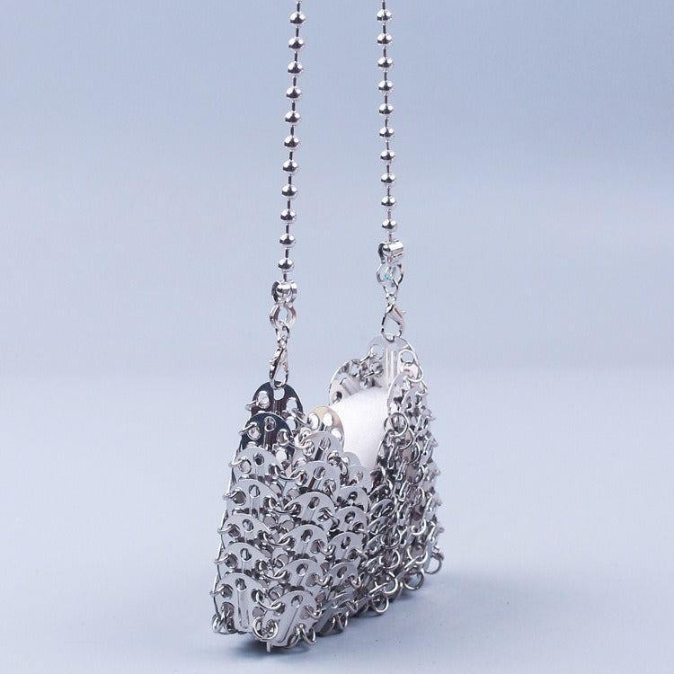 Metal sequins large capacity mobile phone crossbody chain bag diy handmade bag women fashion trend bag-AURA REGALIA 