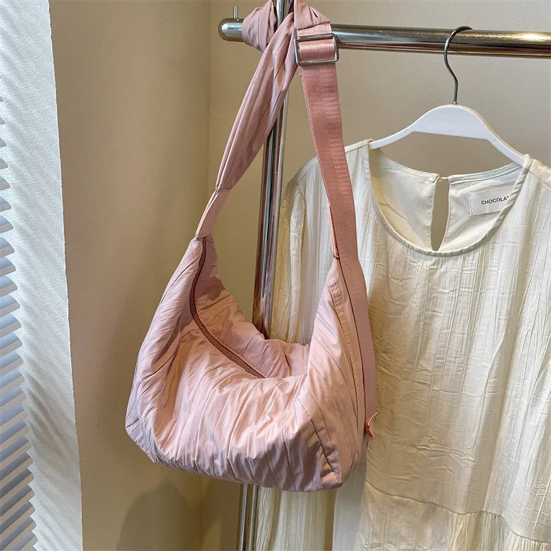 Pleated Dumpling Crossbody Bag-AURA REGALIA 