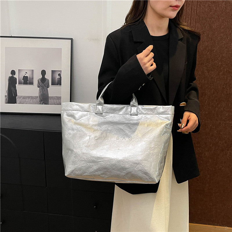 Vintage PVC tote with DuPont lettering. Simple, transparent, large - capacity handbag