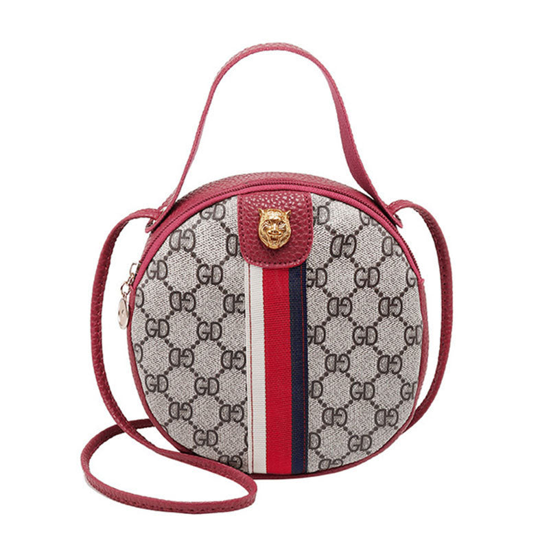 Women Shoulder Bags Tiger Head PU Leather Handbags Bags Ladies Party Fashion Round Popular Shape Printing Girls Crossbody Bag-AURA REGALIA 