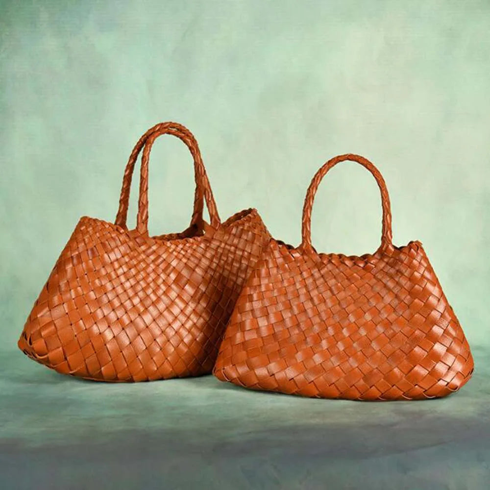New Genune Leather Weave Hand Bags Tote Top Quality Women Basket Shopping Bags Handle Beach Hobos Handbag-AURA REGALIA 