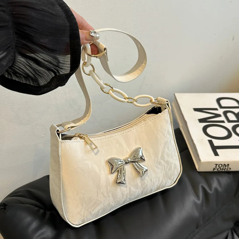 Bow PU Leather Shoulder Bag-AURA REGALIA 