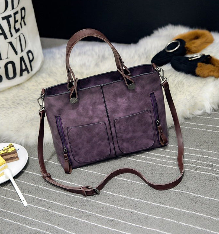 European and American fashion shoulder bag for women large capacity retro women's tote bag simple diagonal cross bag-AURA REGALIA 