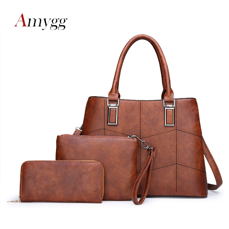 3 Sets High Quality PU Leather Women Handbags Luxury Brands Tote Bag+Ladies Shoulder Messenger crossbody bag+Clutch Feminina Sac-AURA REGALIA 