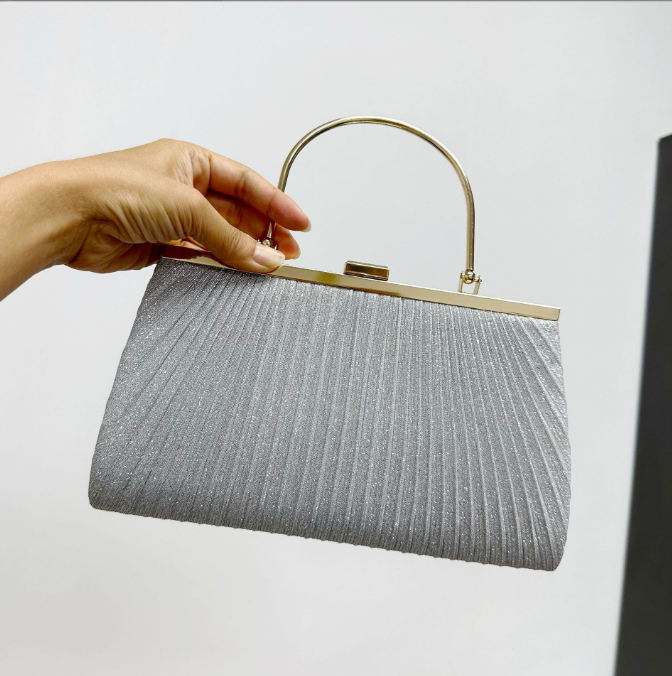 Pleated shiny evening bag handbag mobile phone bag women's banquet bag cheongsam dress bag-AURA REGALIA 