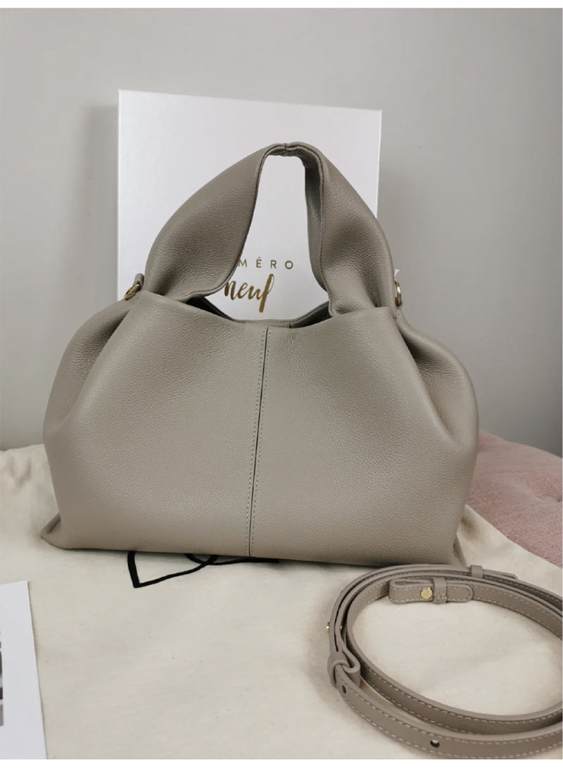 French Brand Lazy Solid Color All-Match Handbag Pleated Hobos Large-Capacity Shoulder Tote Cloud Woman Crossbody Bag