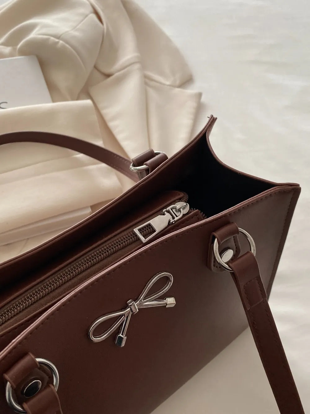 Bow PU Leather Shoulder Bag-AURA REGALIA 