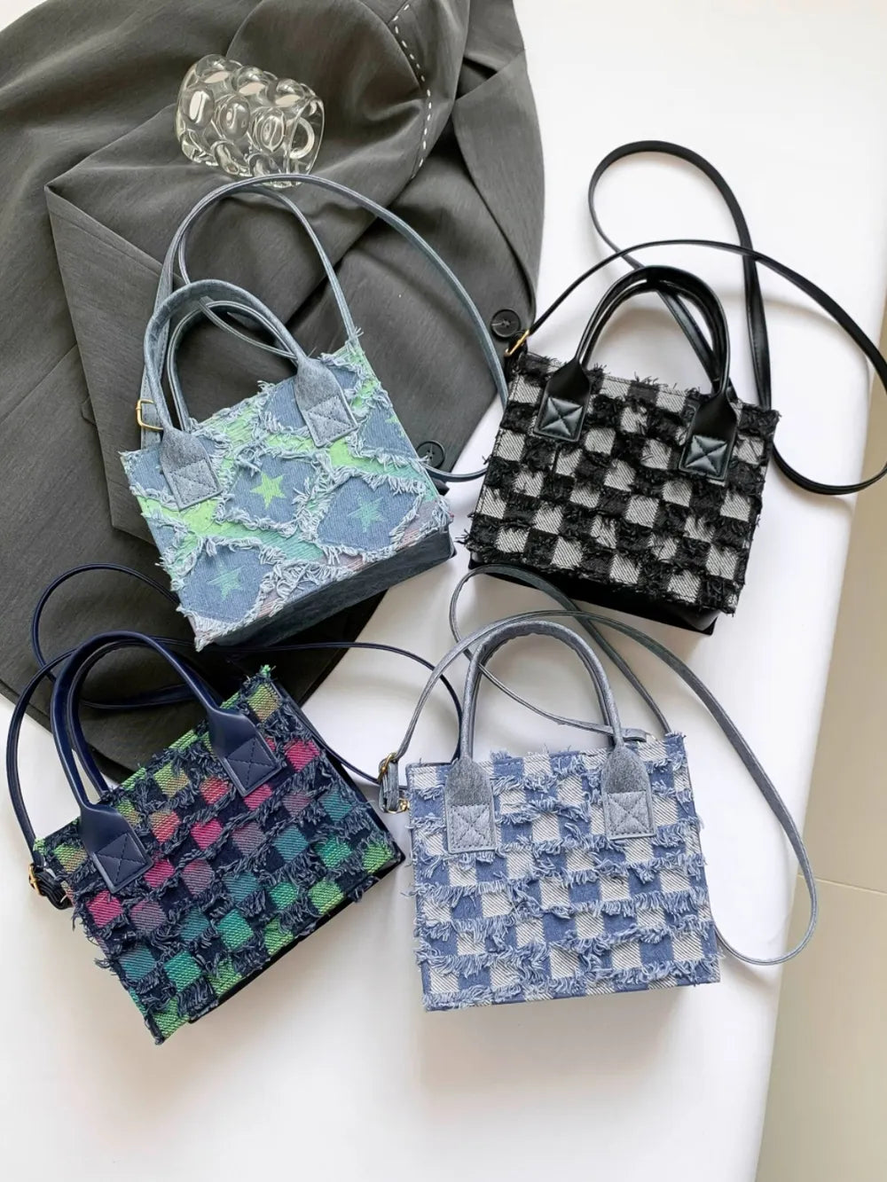 Raw Edge Plaid Shoulder Bag-AURA REGALIA 