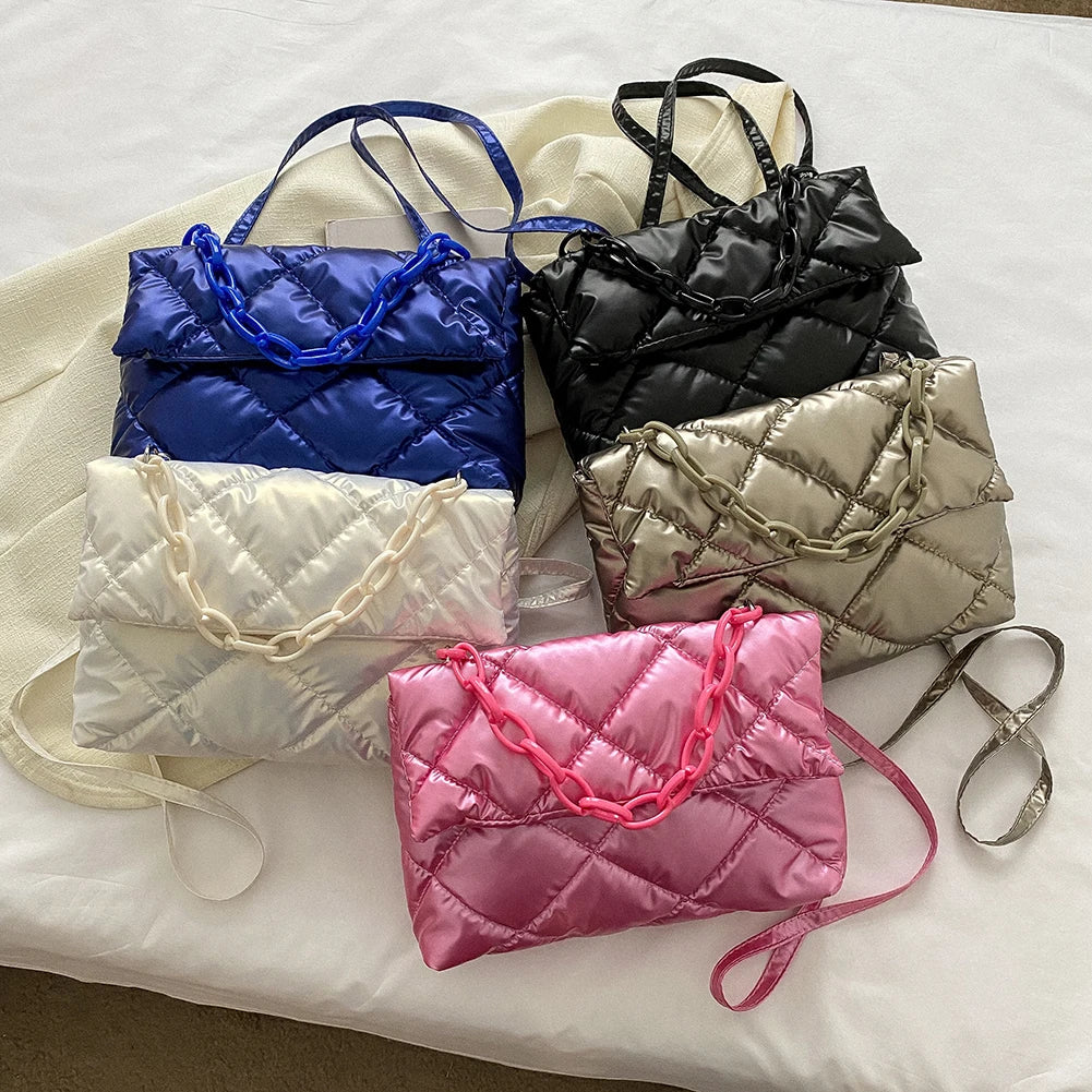 Glossy Female Cotton-padded Handbag