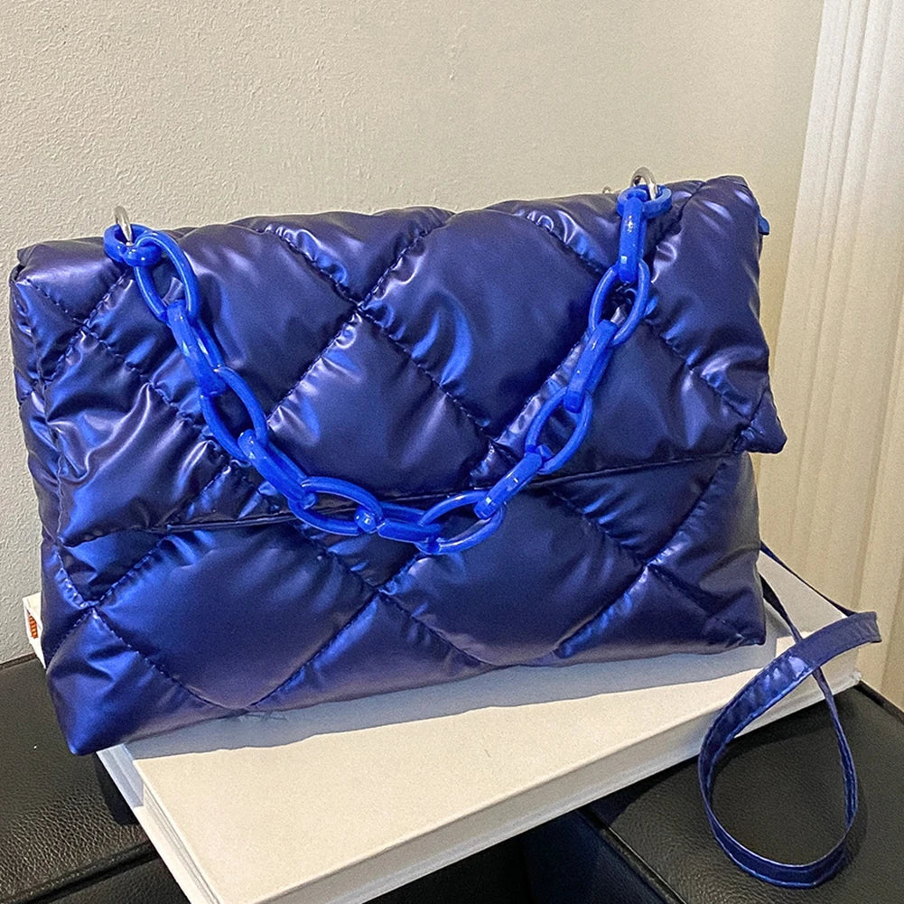 Glossy Female Cotton-padded Handbag