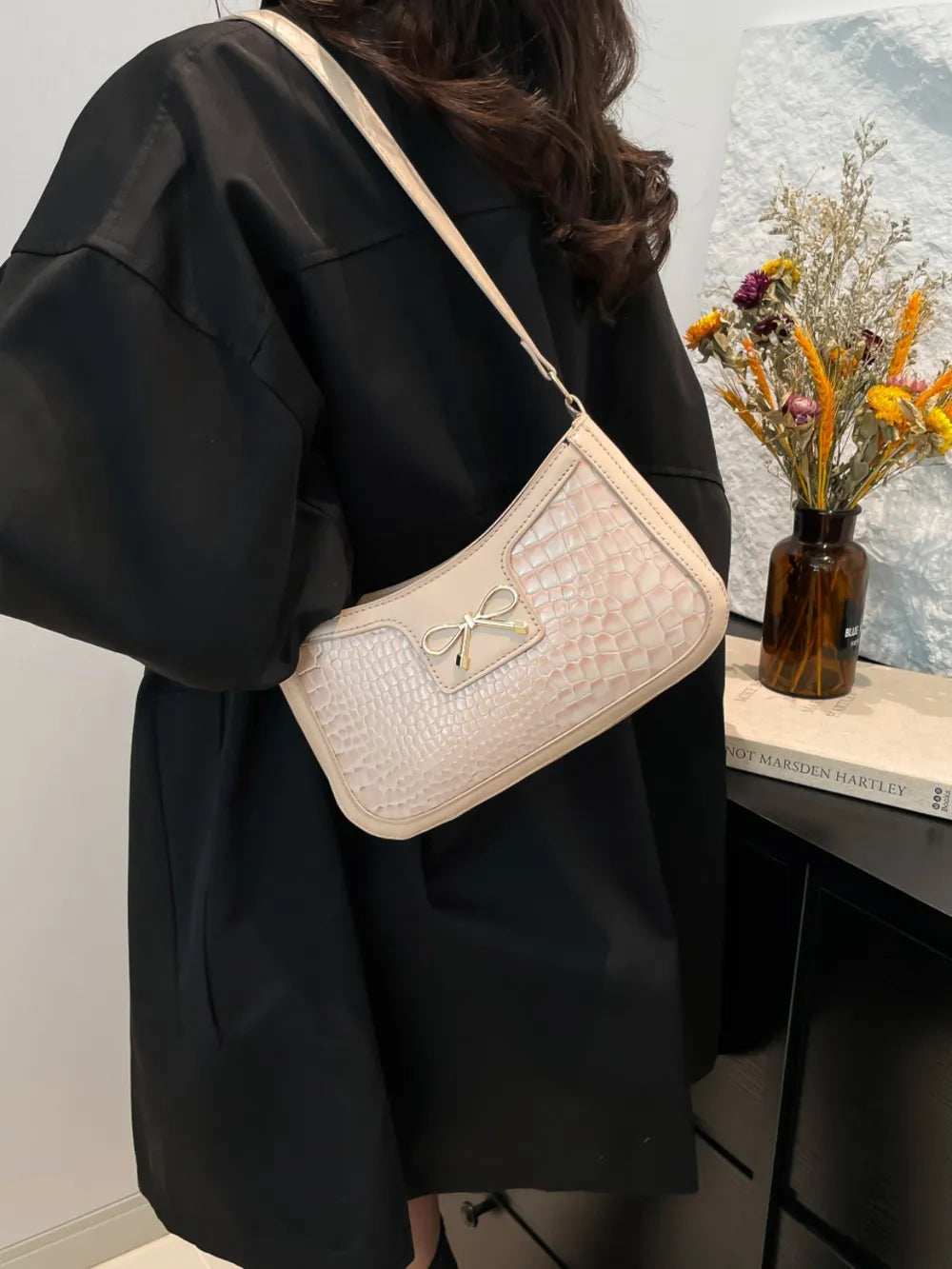 Bow PU Leather Shoulder Bag-AURA REGALIA 