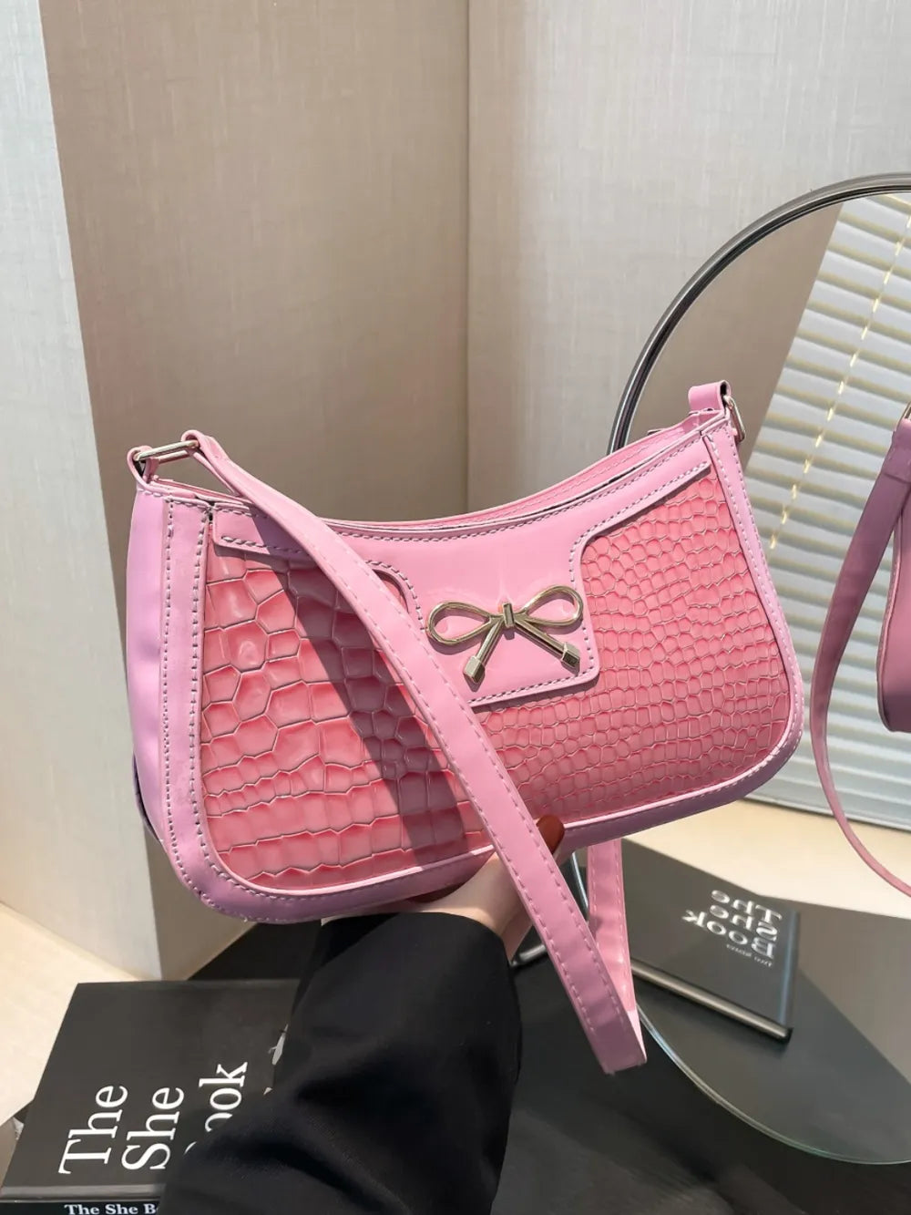 Bow PU Leather Shoulder Bag-AURA REGALIA 