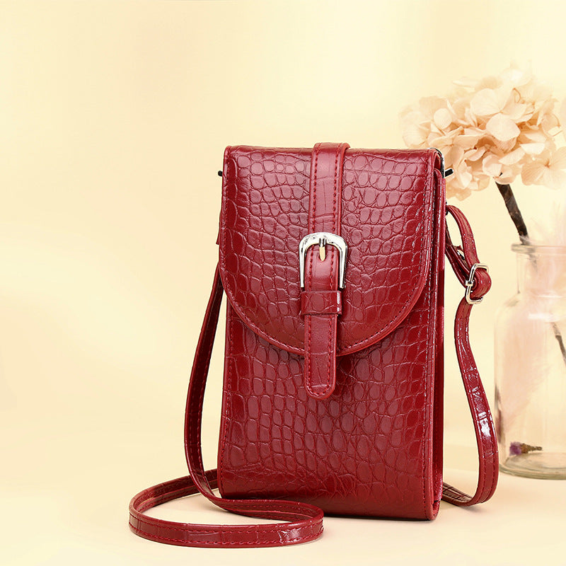 Bag Women's New Messenger Small Square Bag Belt Buckle Shoulder Bag Crocodile Pattern Mobile Phone Bag-AURA REGALIA 