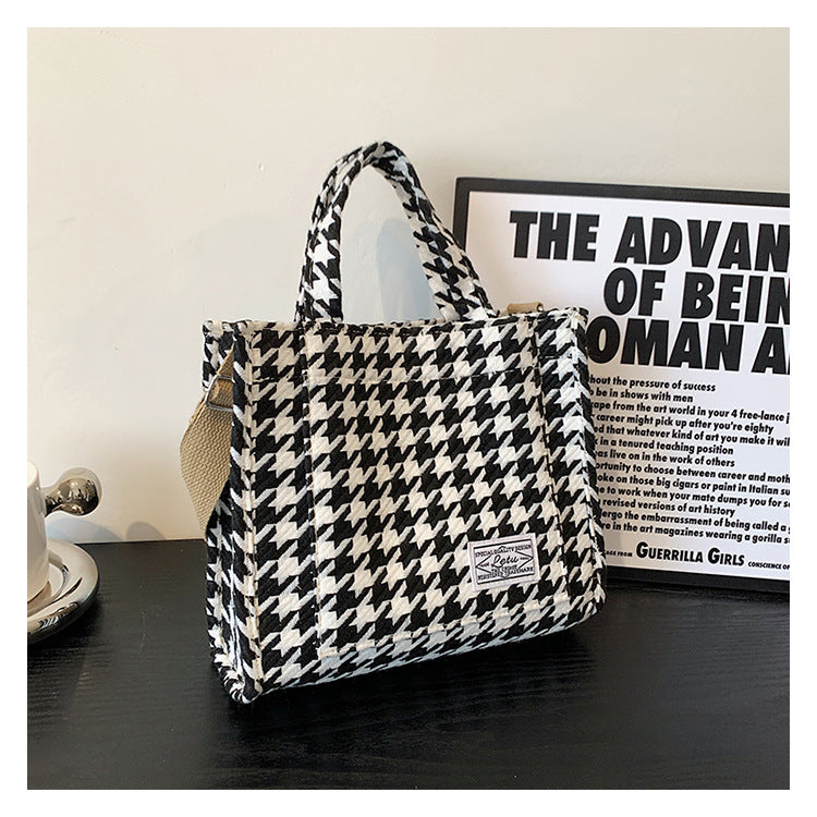 Houndstooth Tote Bag Women's New Trendy Korean Version Of The Western Style Handbag Fashion Commuter Shoulder Messenger Bag-AURA REGALIA 