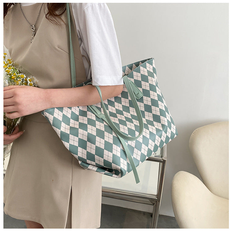 Popular Lingge Large Bag Women's New Fashion All-Match Casual Tote Bag Western Style All-Match Shoulder Bag