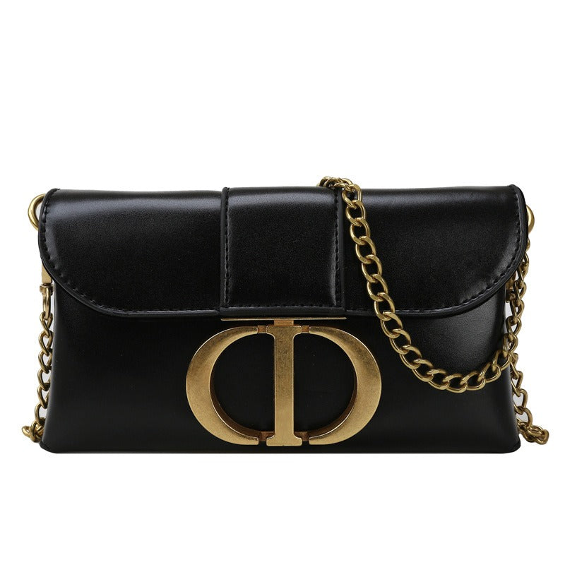 New Retro Metal Buckle Temperament Women's Bag Single Shoulder Crossbody Bag Metal Chain Small Square Bag