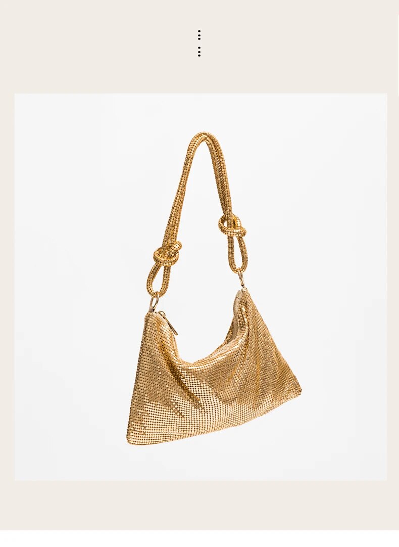Fashion Metal Mesh Women Shoulder Bags Designer Silver Handbags Shinny Diamond Strip Evening Bag Glitter Tote Party Purse