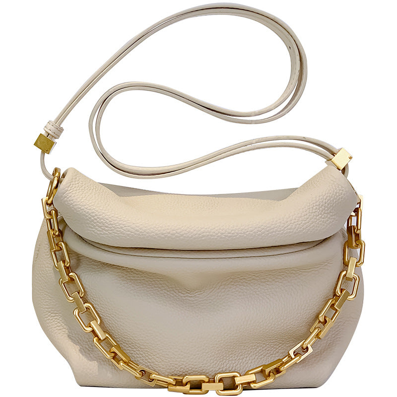 Leather Pleated Cloud Bag New Trendy Fashion Chain Dumpling Bag Shoulder Cowhide Messenger Bag Small Bag for Women-AURA REGALIA 