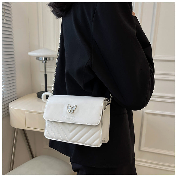 Crossbody Casual Women's Bag New Trendy The Bow Simple Texture Shoulder Bag Retro Hong Kong Style Small Square Bag