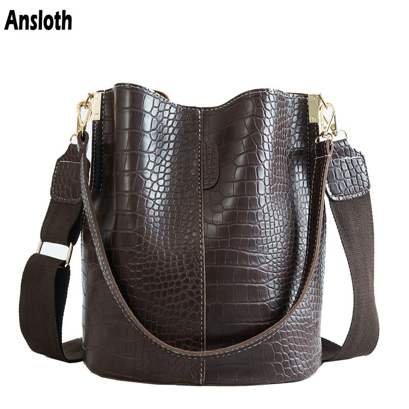 Ansloth Crocodile Crossbody Bag For Women Shoulder Bag Brand Designer Women Bags Luxury PU Leather Bag Bucket Bag Handbag HPS405-AURA REGALIA 