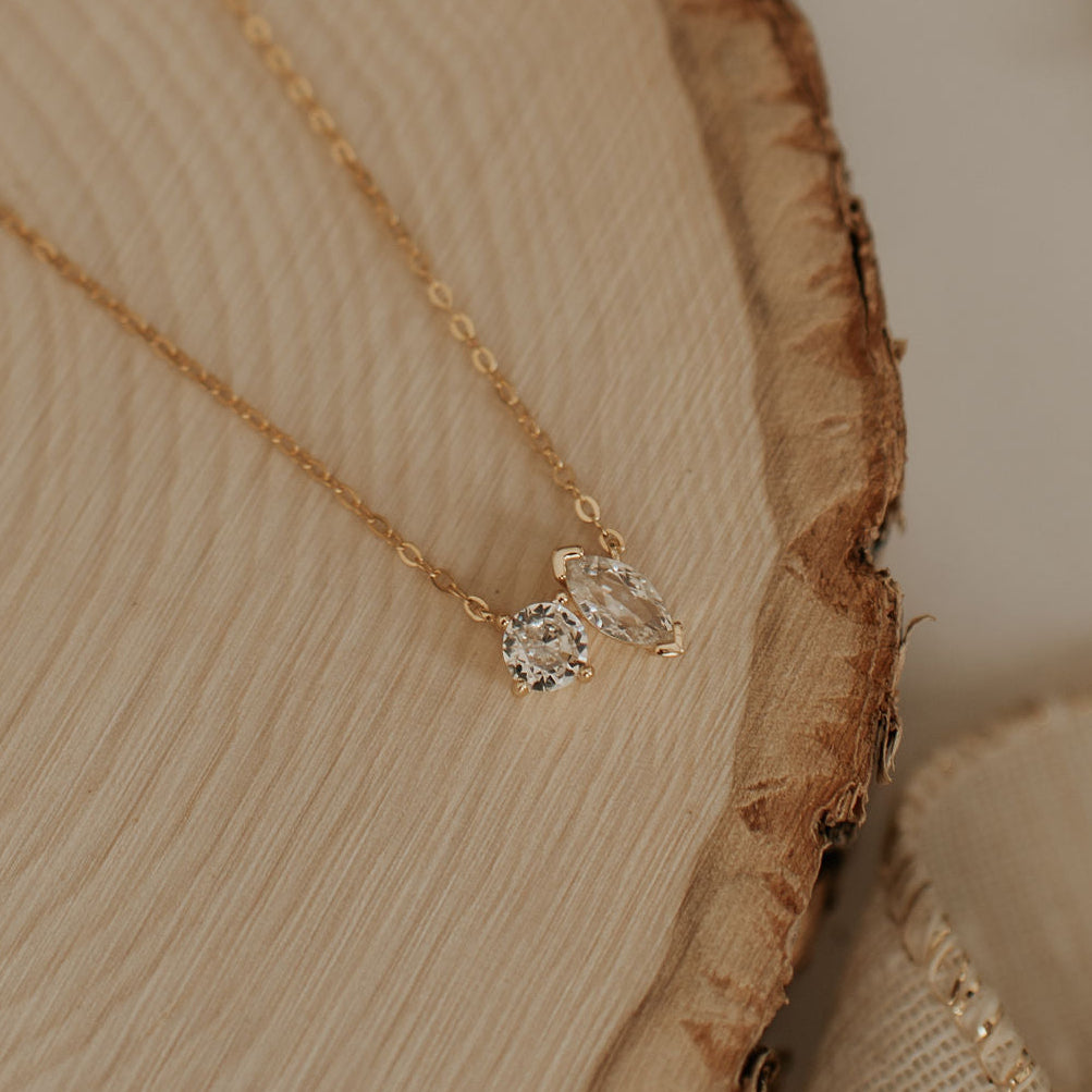 Sloane Two Stone Diamond Necklace-AURA REGALIA 