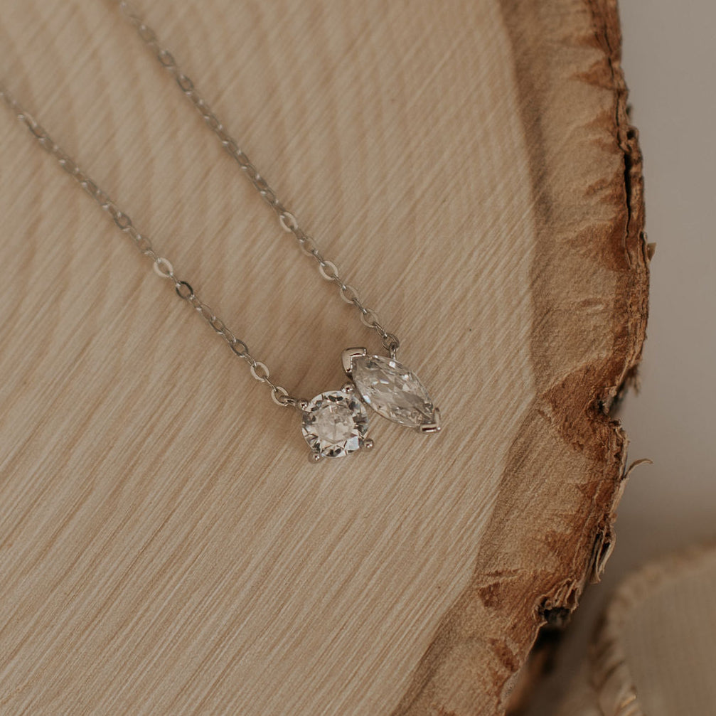 Sloane Two Stone Diamond Necklace-AURA REGALIA 