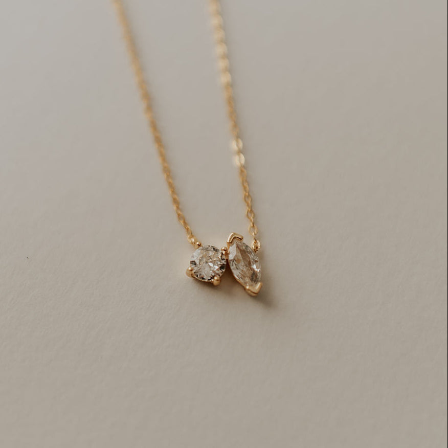 Sloane Two Stone Diamond Necklace-AURA REGALIA 