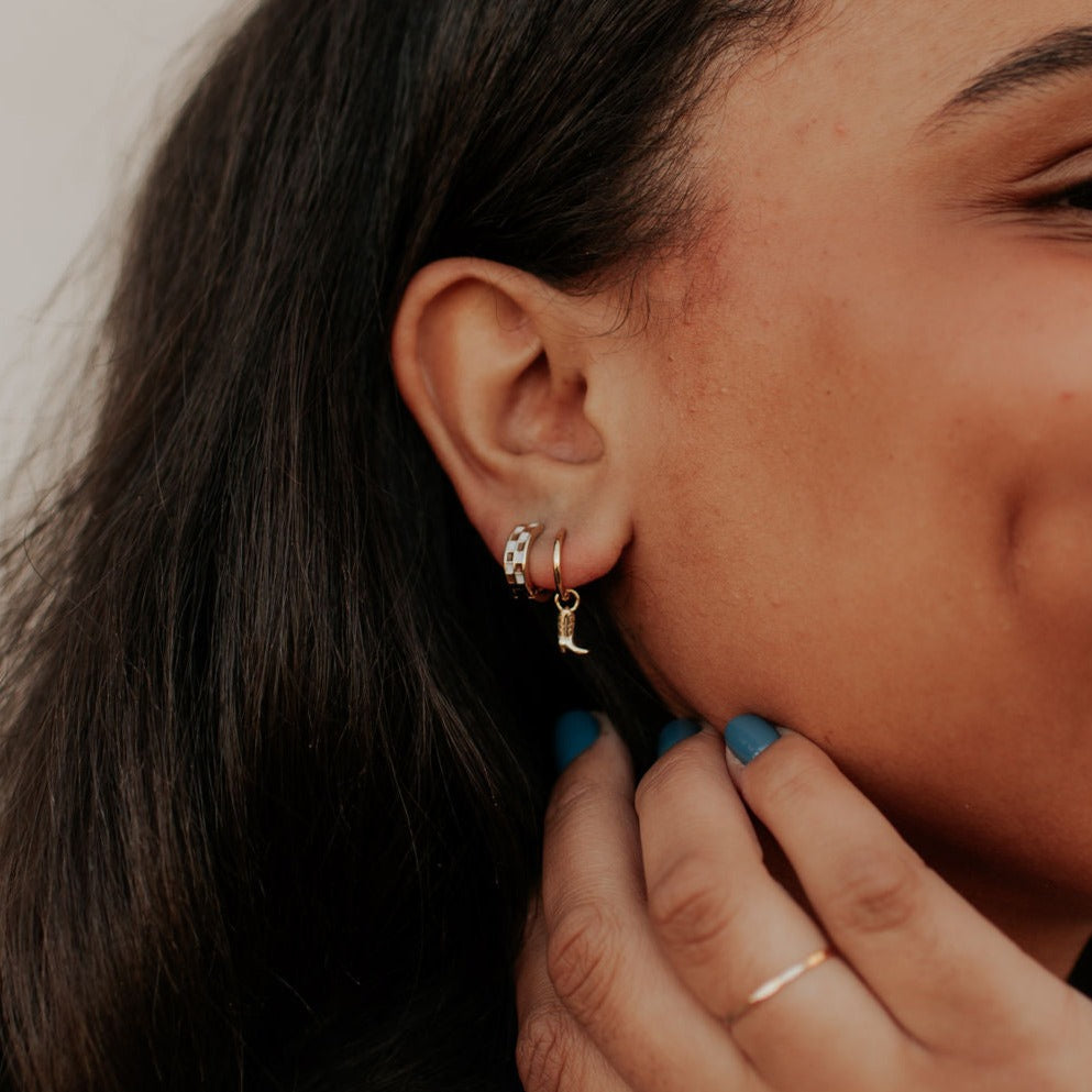 Brown & White Checkered Hoops-AURA REGALIA 