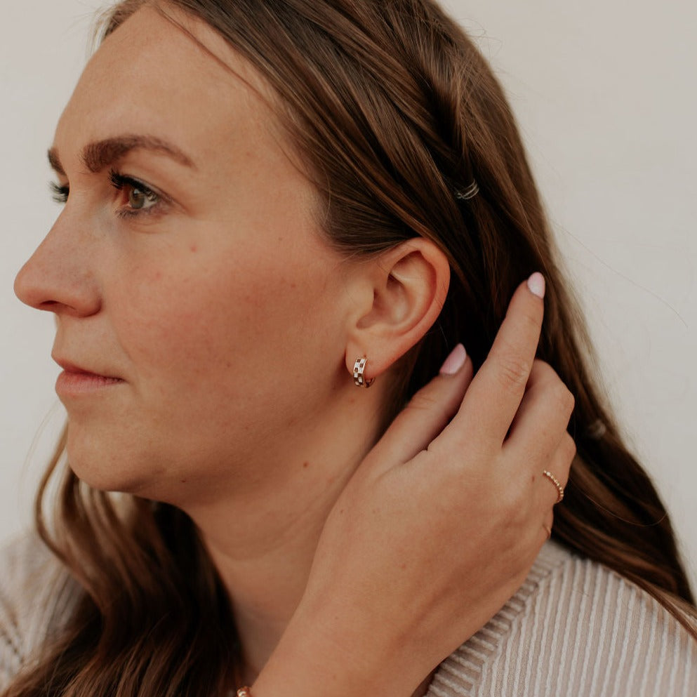 Brown & White Checkered Hoops-AURA REGALIA 