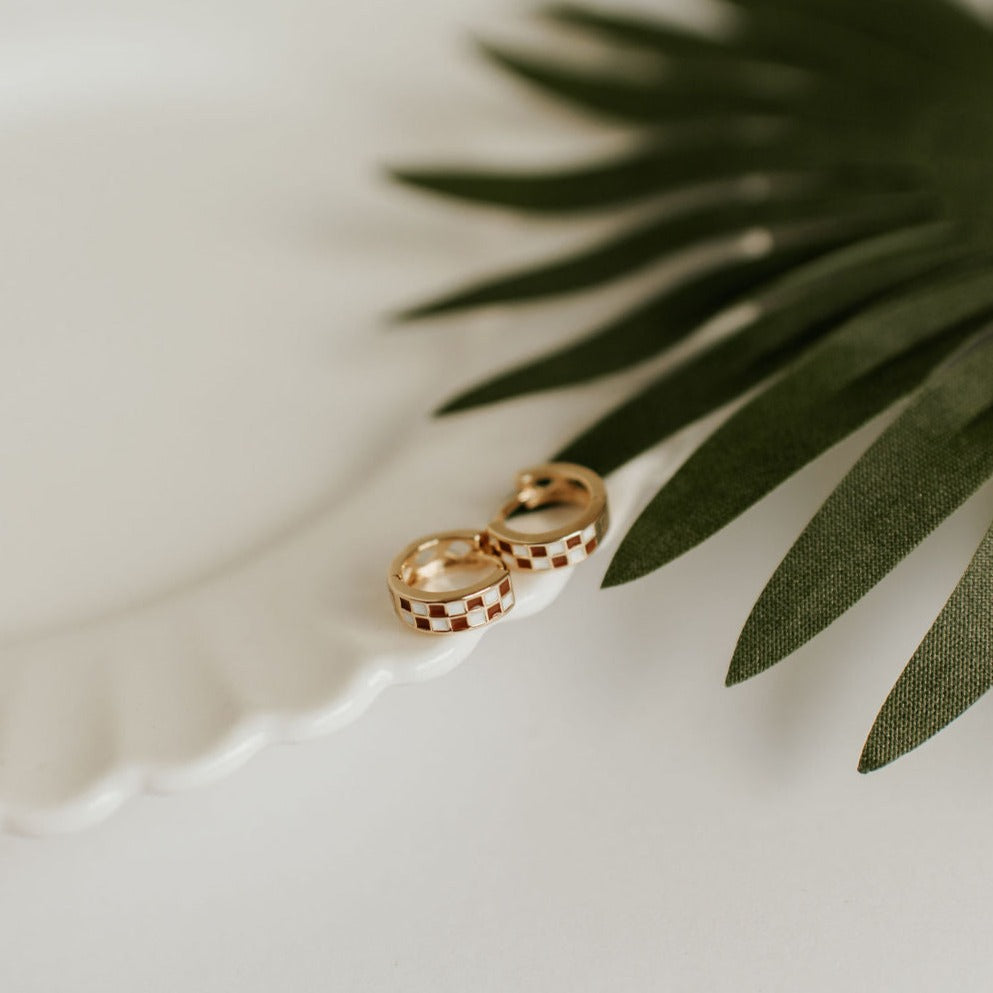 Brown & White Checkered Hoops-AURA REGALIA 