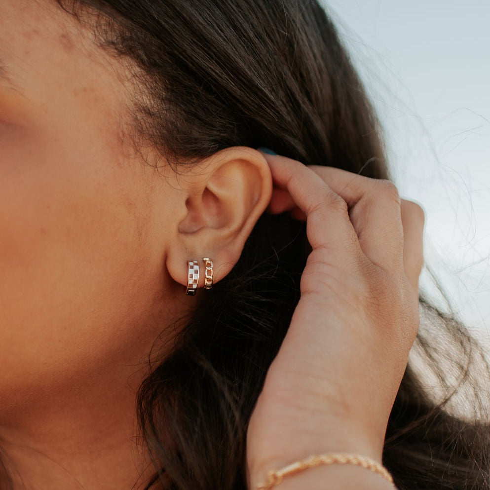 Brown & White Checkered Hoops-AURA REGALIA 