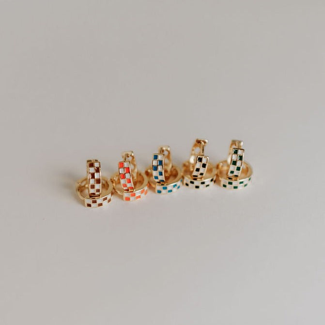 Brown & White Checkered Hoops-AURA REGALIA 