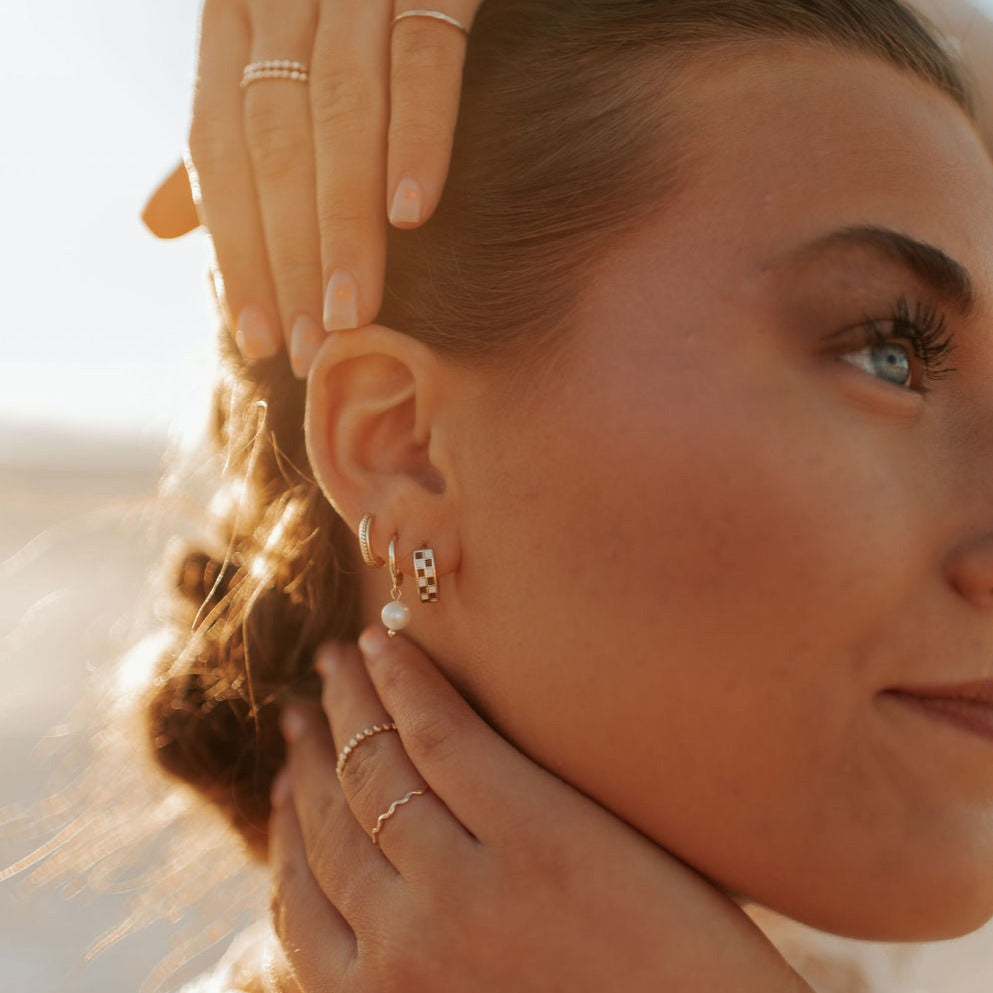 Brown & White Checkered Hoops-AURA REGALIA 