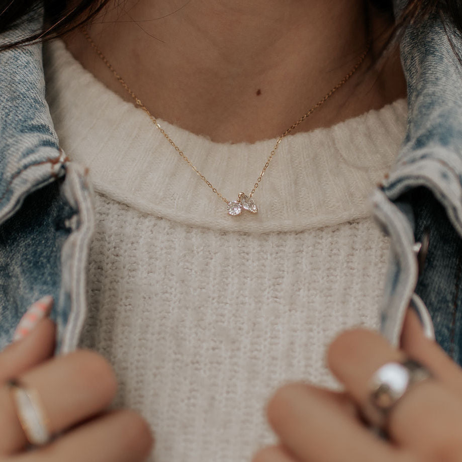 Sloane Two Stone Diamond Necklace-AURA REGALIA 