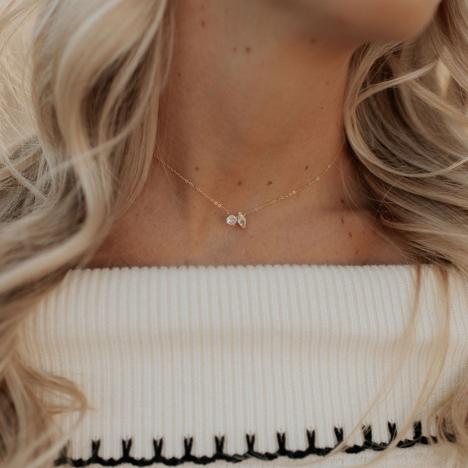 Sloane Two Stone Diamond Necklace-AURA REGALIA 