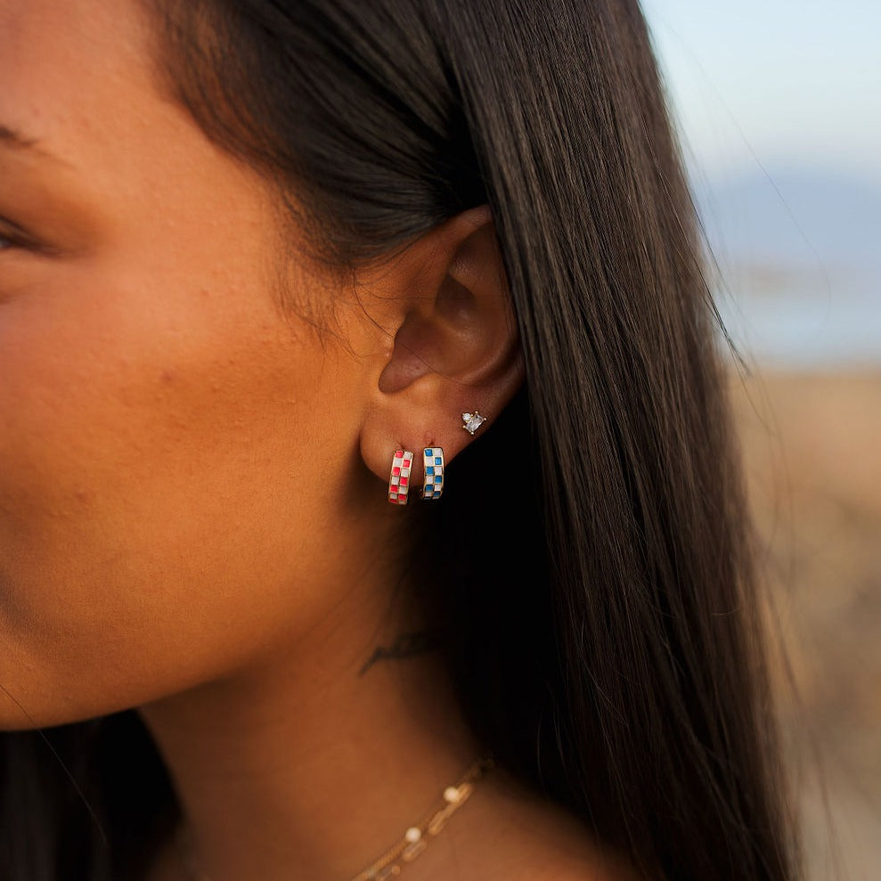 Pink & White Checkered Hoops-AURA REGALIA 