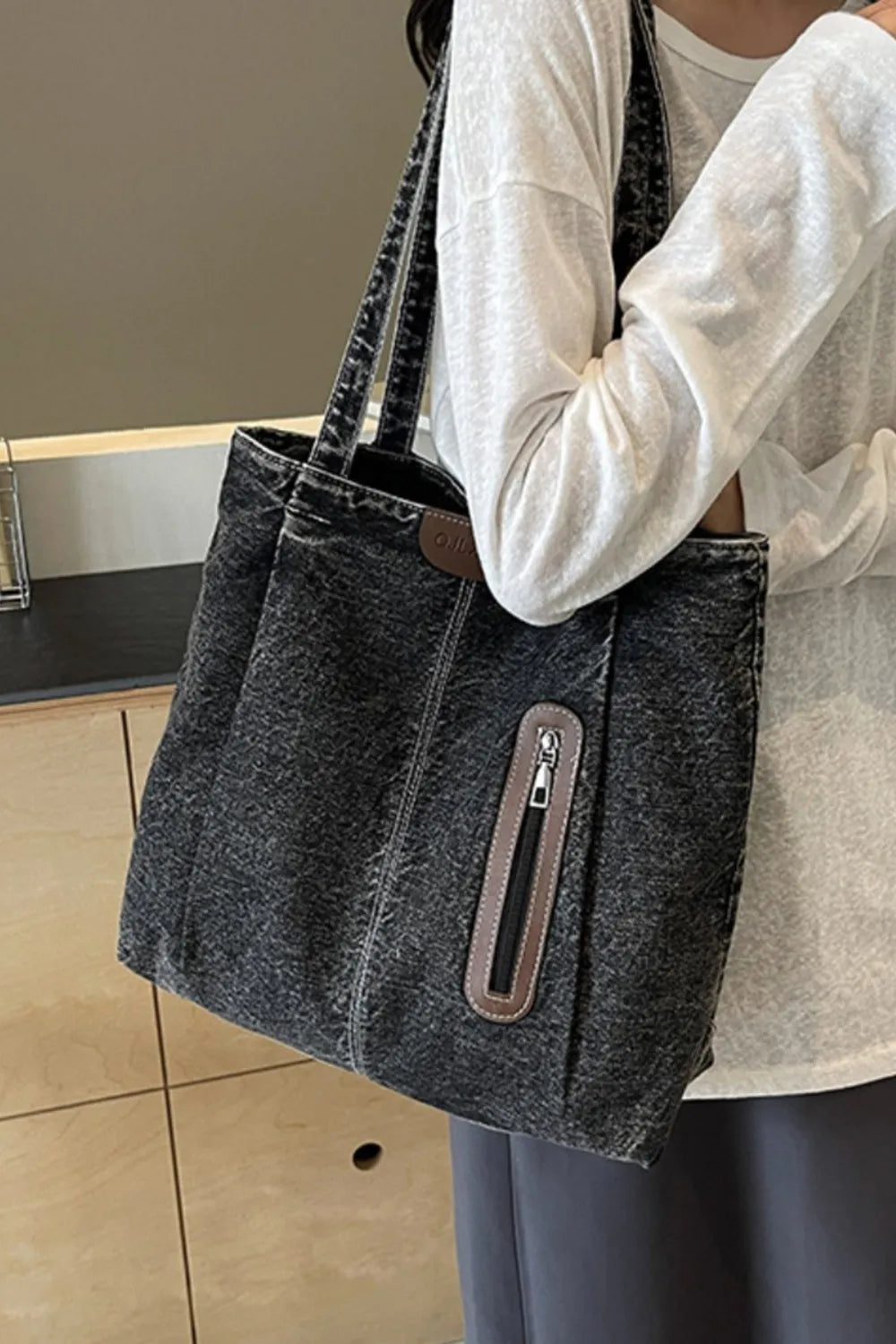 Medium Denim Tote Bag-AURA REGALIA 