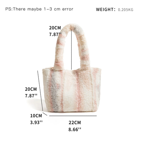 Bohemian Printed Faux Fur Tote Handbag for Women Hasp Plush Square Shopper Purse Trend Elegant Ladies Daily Bag