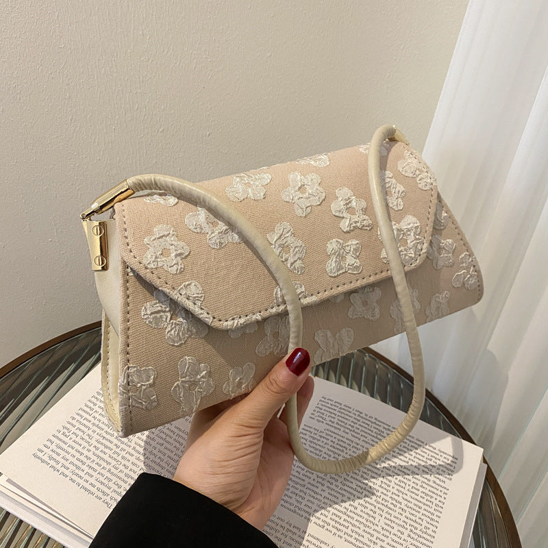 Women Bag Solid Color New Trendy Tote Bag Printing Fashion Hand-Held One-Shoulder Underarm Bag Western Style Oblique Cross Small Bag