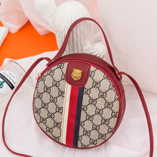 Women Shoulder Bags Tiger Head PU Leather Handbags Bags Ladies Party Fashion Round Popular Shape Printing Girls Crossbody Bag-AURA REGALIA 