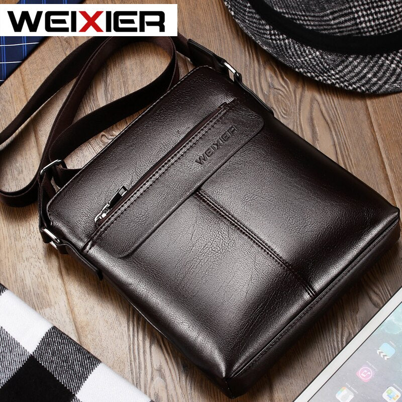 WEIXIER brand men's bag youth messenger bag zipper leather bag Ipad handbag men's shoulder bag-AURA REGALIA 