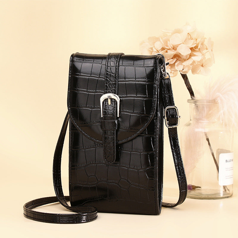Bag Women's New Messenger Small Square Bag Belt Buckle Shoulder Bag Crocodile Pattern Mobile Phone Bag-AURA REGALIA 