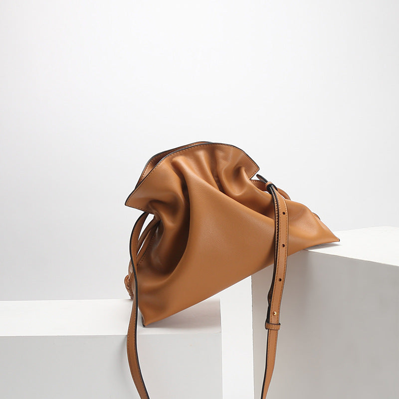 New Leather Women's Bag Fashion Simple Small Fortune Bag One Shoulder Crossbody Bucket Bag Leather Drawstring Small Bag