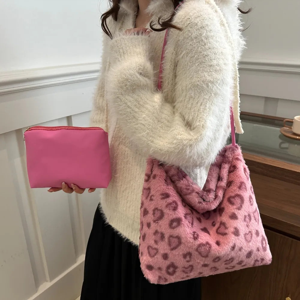 Leopard Furry Shoulder Bag-AURA REGALIA 