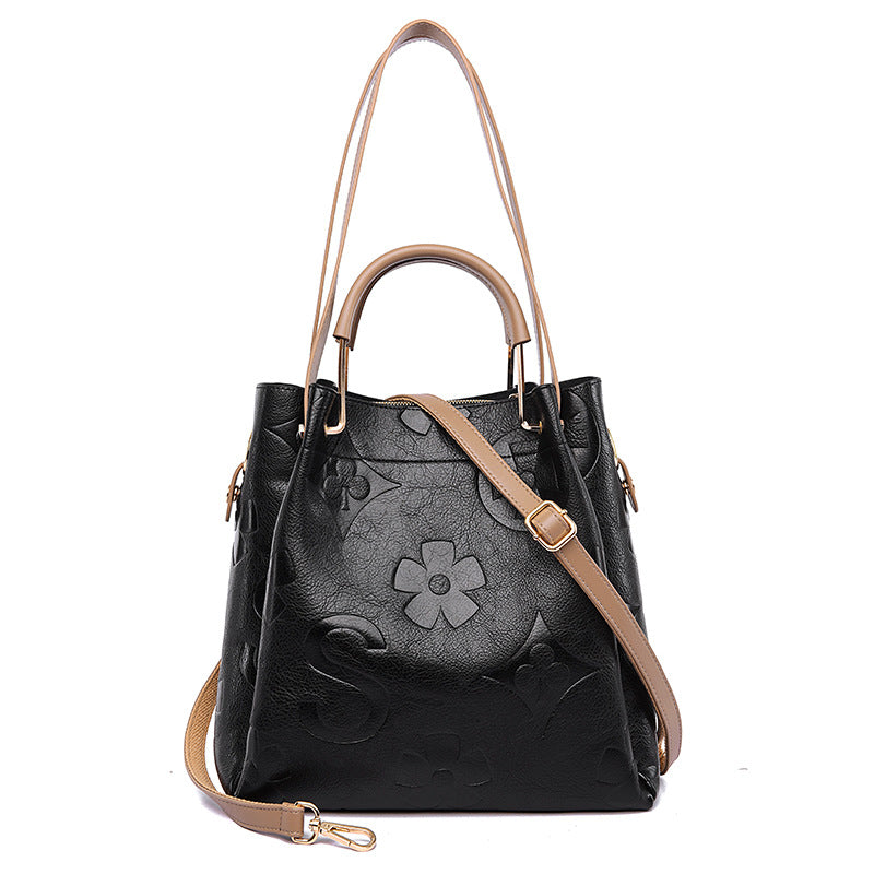 Handbag Women's Fashion Embossed Tote Bag Large Capacity Maternity Bucket Bag-AURA REGALIA 