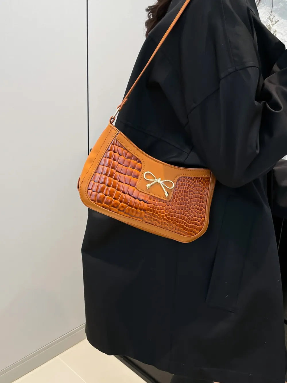 Bow PU Leather Shoulder Bag-AURA REGALIA 